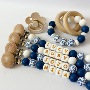 Blue Floral Personalized Daisy Pacifier Clip