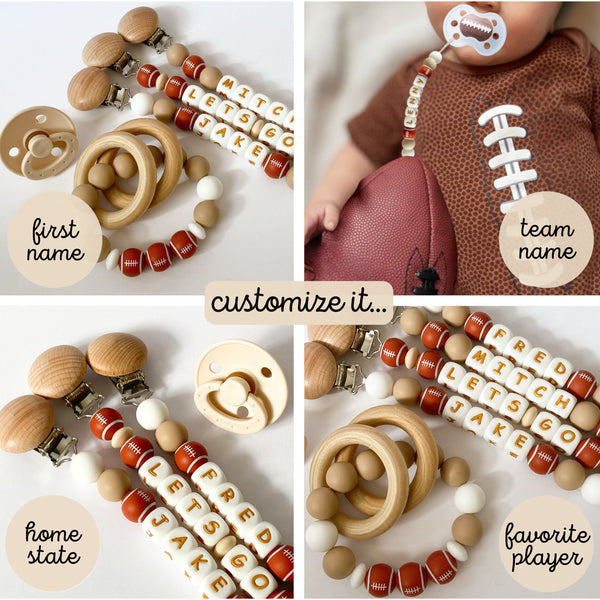 Custom Football Pacifier Clips Baby Shower Gift