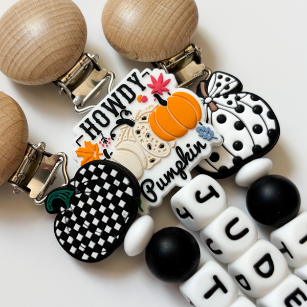 Black + White Halloween Personalized Pacifier Clip