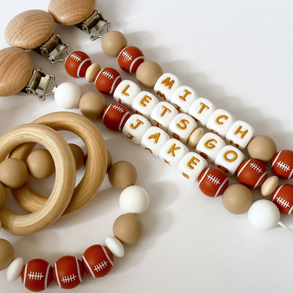 Custom Football Pacifier Clips Baby Shower Gift
