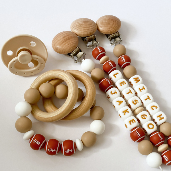 Custom Football Pacifier Clips Baby Shower Gift