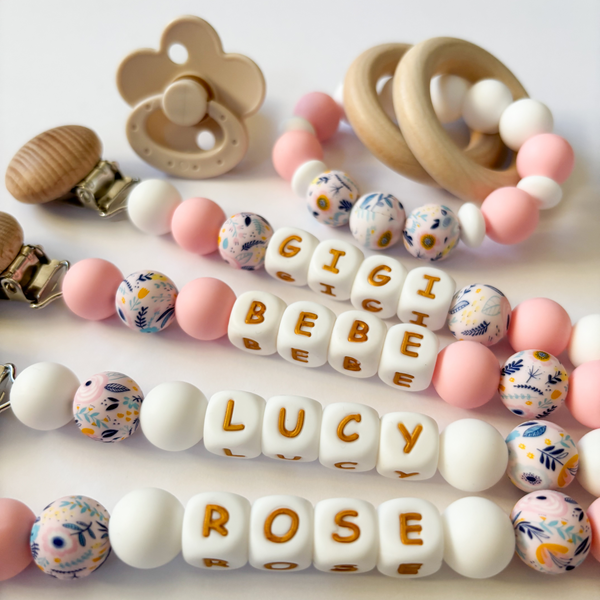 Floral Silicone Personalized Daisy Pacifier Clip