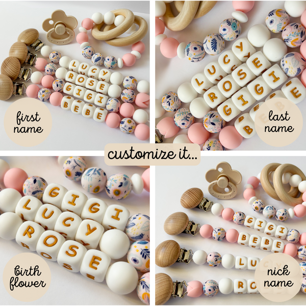 Floral Silicone Personalized Daisy Pacifier Clip