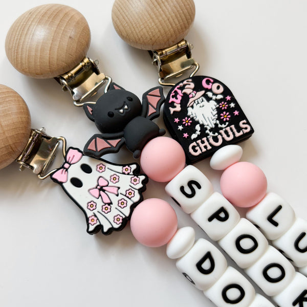Pink Halloween Personalized Pacifier Clip