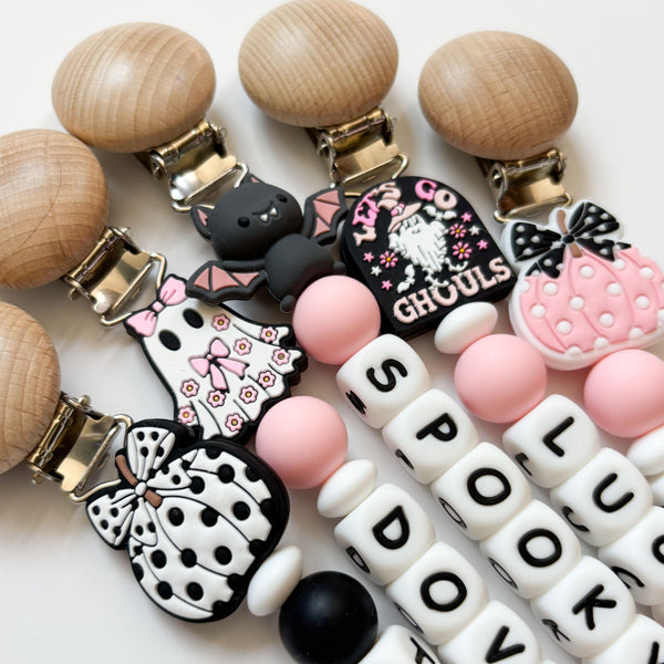 Pink Halloween Personalized Pacifier Clip