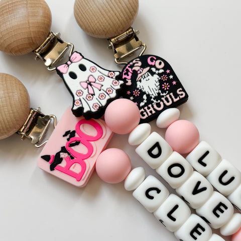Pink Halloween Personalized Pacifier Clip