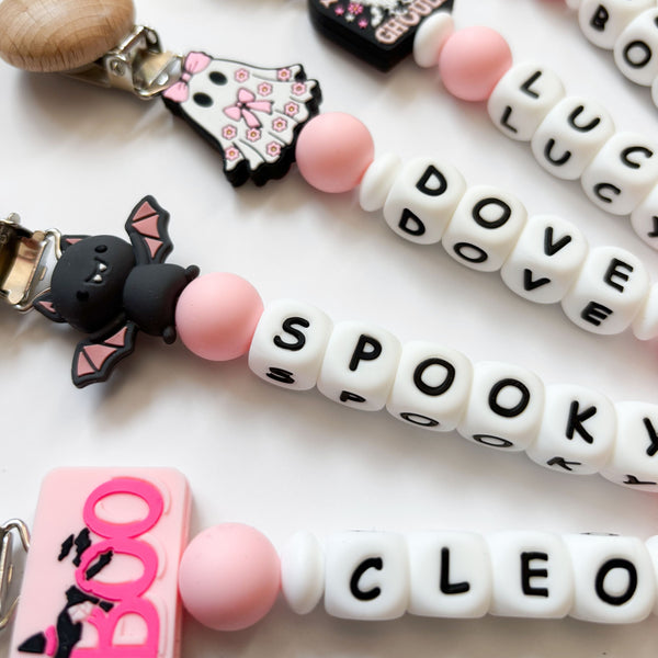 Pink Halloween Personalized Pacifier Clip