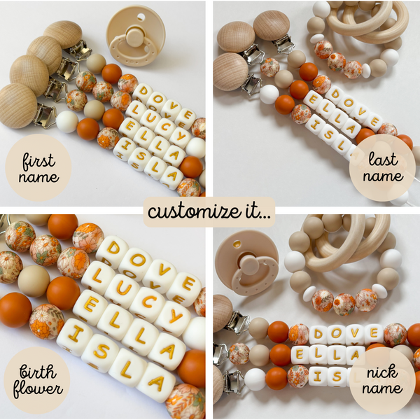 Boho Floral Personalized Daisy Pacifier Clip