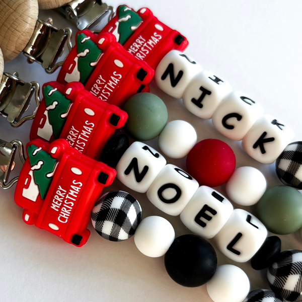 'Merry Christmas' Red Pickup Truck Pacifier Clips 🎄