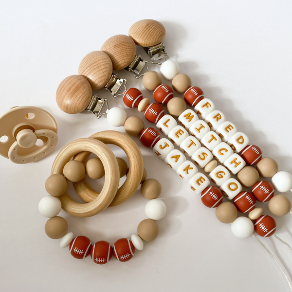 Custom Football Pacifier Clips Baby Shower Gift