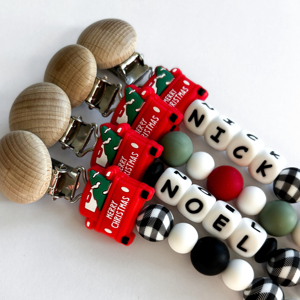 'Merry Christmas' Red Pickup Truck Pacifier Clips 🎄